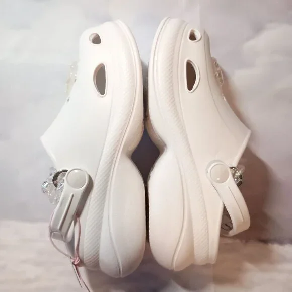 YVO Girls White Platform Chain Clogs Size 12 Acrylic Bow NEW w/ Tags - Picture 4 of 8